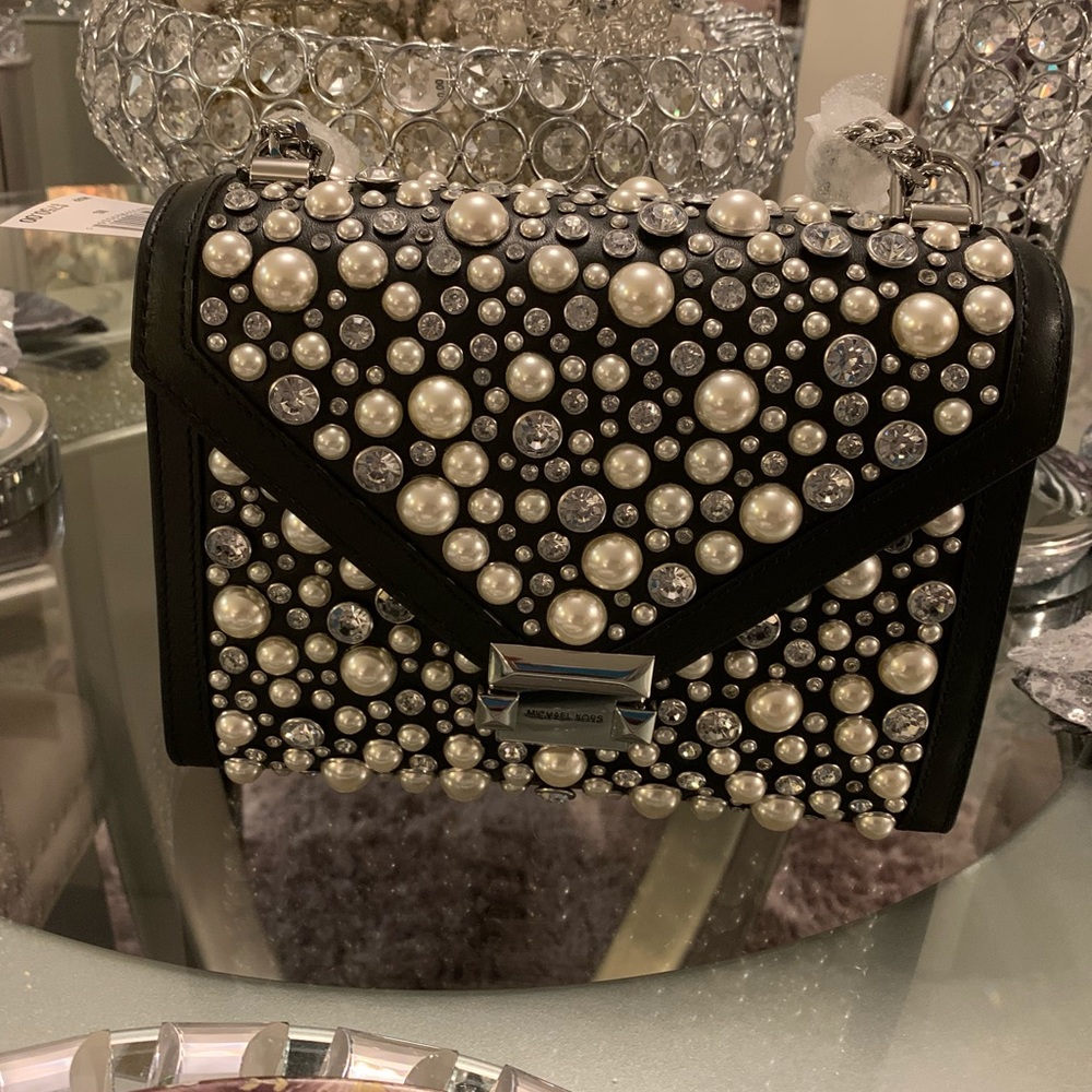 Black Michael Kor Purse with Pearls and Rhinestone